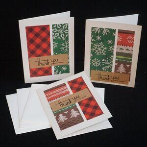 3 Thank You Cards Off White with County Print Handmade Greeting Note Cards